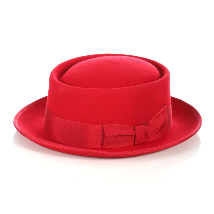 Red Pork Pie Premium Wool Hat by Ferrecci