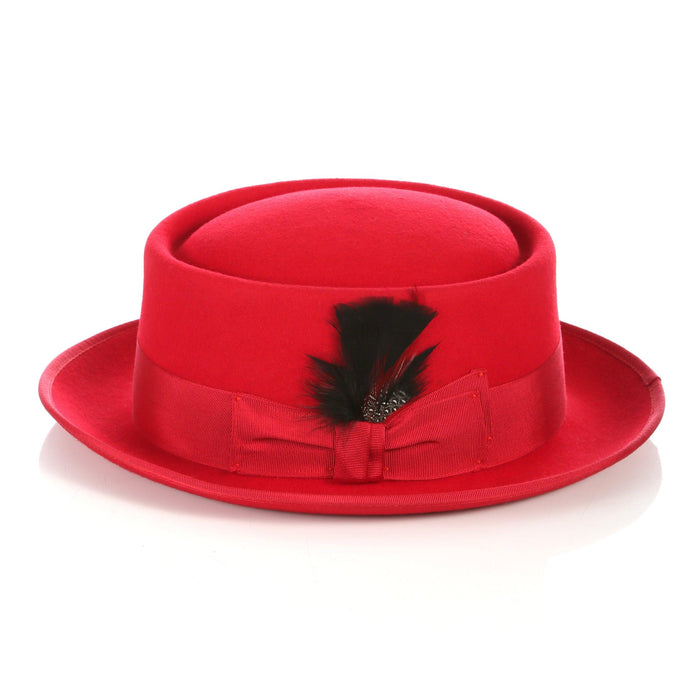 Red Pork Pie Premium Wool Hat by Ferrecci