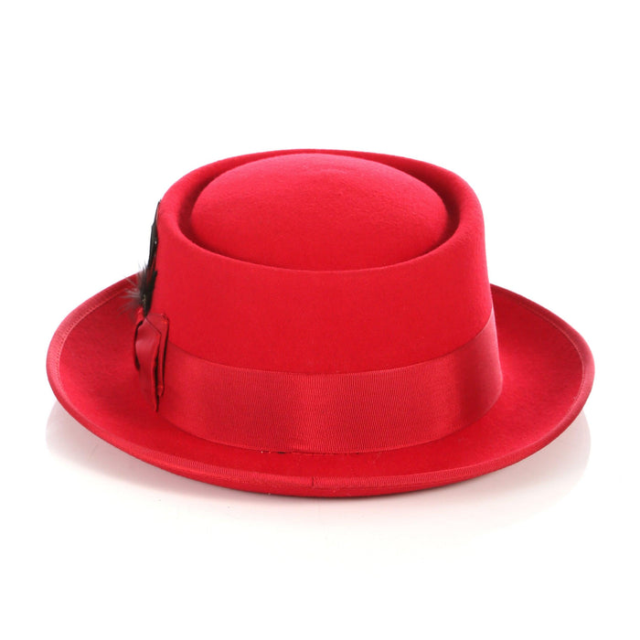 Red Pork Pie Premium Wool Hat by Ferrecci