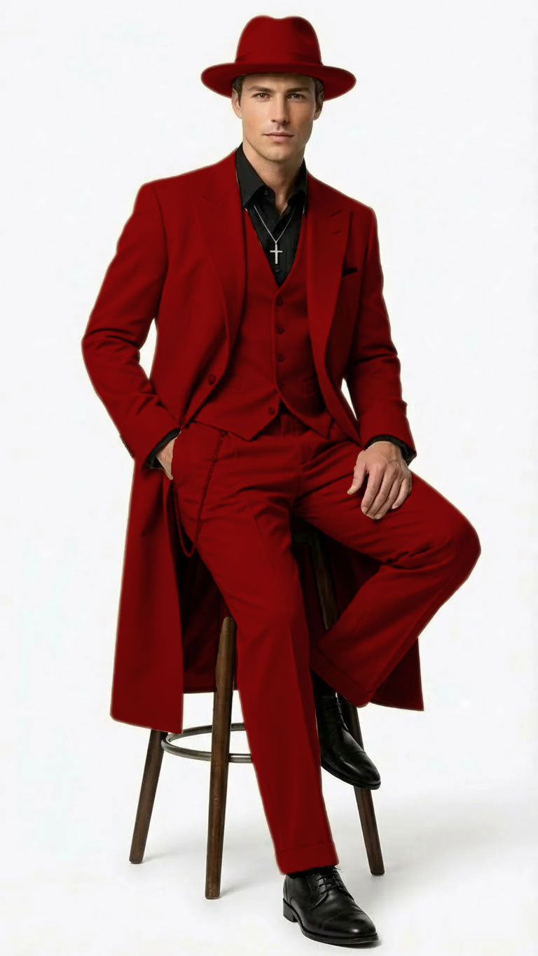Men’s 1920s Red Zoot Suit – Long Mafia Gangster Three-Piece Vintage Outfit Zuit Pachuco Style