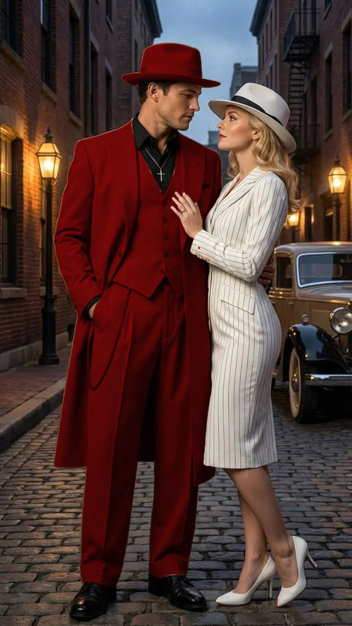 Men’s 1920s Red Zoot Suit – Long Mafia Gangster Three-Piece Vintage Outfit Zuit Pachuco Style