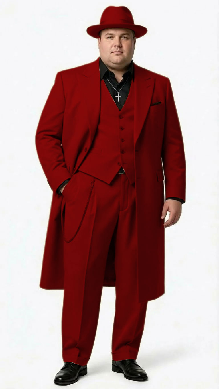 Men’s 1920s Red Zoot Suit – Long Mafia Gangster Three-Piece Vintage Outfit Zuit Pachuco Style