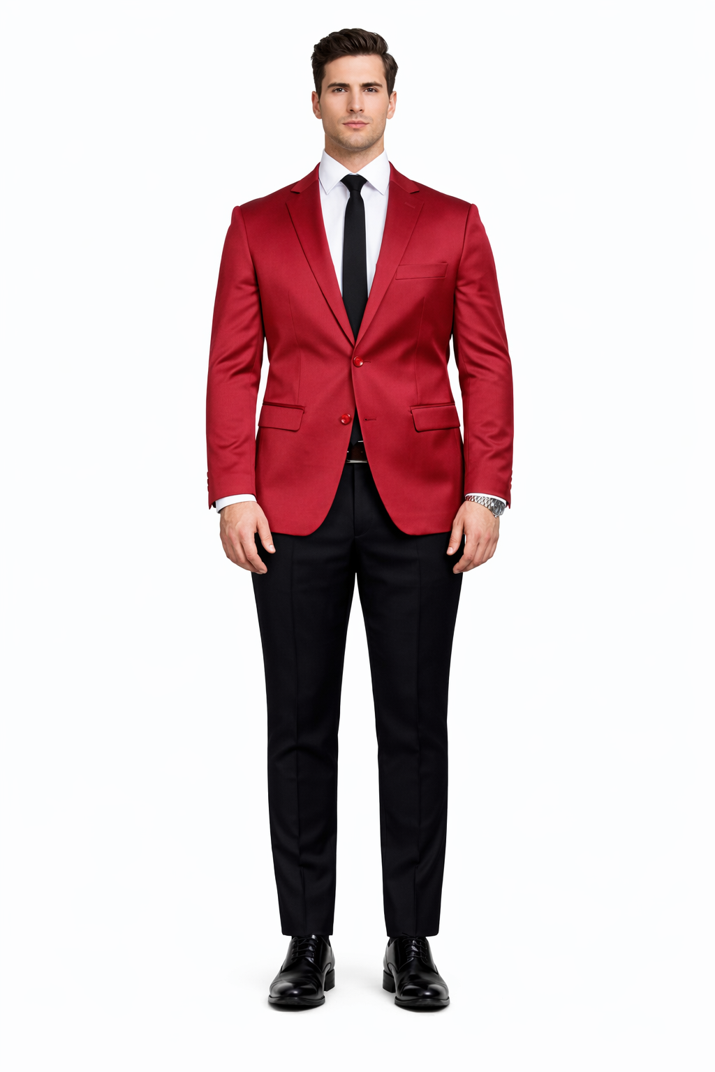 Men’s Slim Fit Red Satin Blazer – Elegant Two-Button Formal Suit Jacket for Weddings, in Red Color – SuitUSA