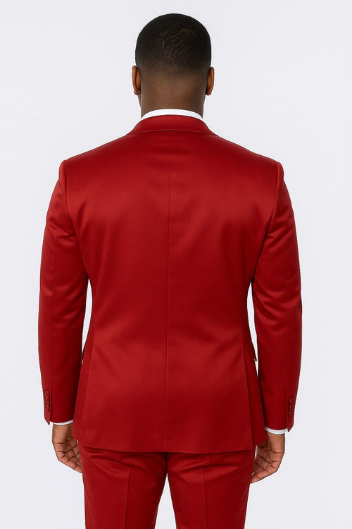 Burgundy Satin Tuxedo Set – 4-Piece Ensemble for Weddings & Proms