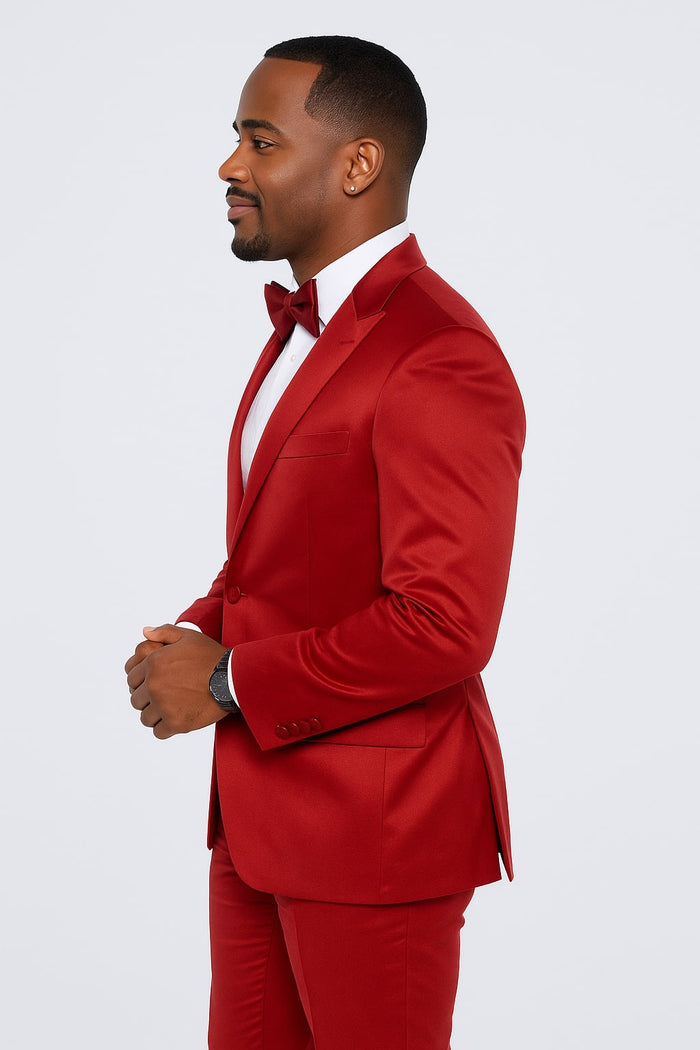 Burgundy Satin Tuxedo Set - 4-Piece Ensemble for Weddings & Proms by Tazzio