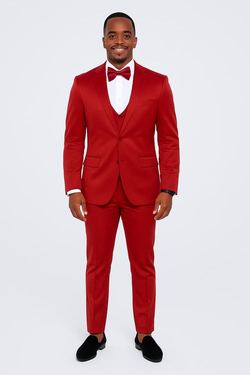 Burgundy Satin Tuxedo Set – 4-Piece Ensemble for Weddings & Proms