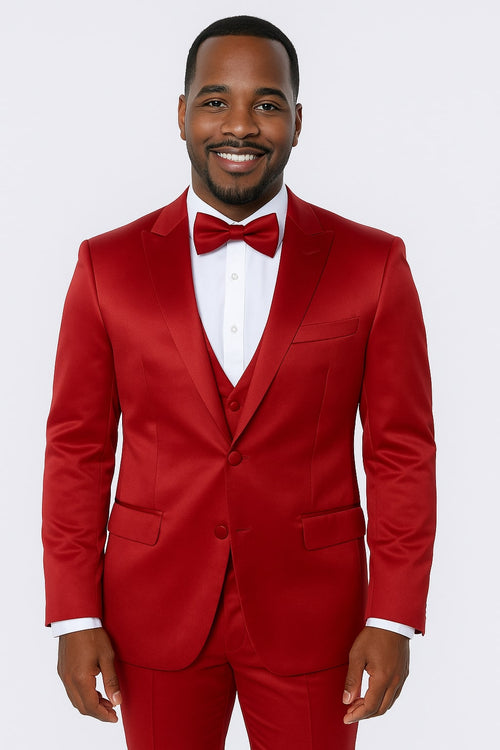 Burgundy Satin Tuxedo Set - 4-Piece Ensemble for Weddings & Proms by Tazzio