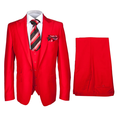 Rossi Man Mens Red Slim-fit Suit Vested Flat Front Pants