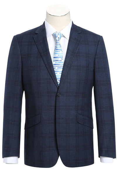 Refined Product Title: Renoir Two-Button Navy Blue Windowpane Plaid Slim-Fit Stretch Suit - Elegant Mensattire
