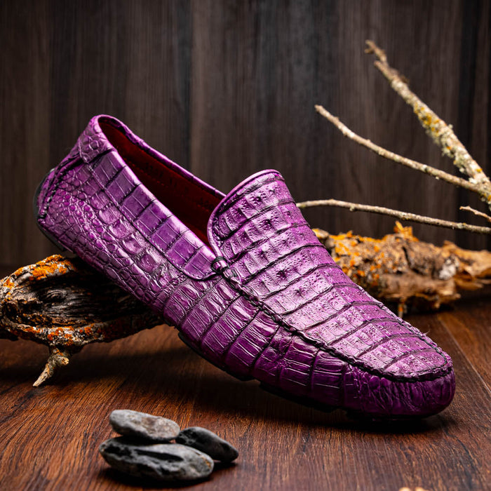 Marco_Di_Milano Remo: Luxury Purple Leather Loafers