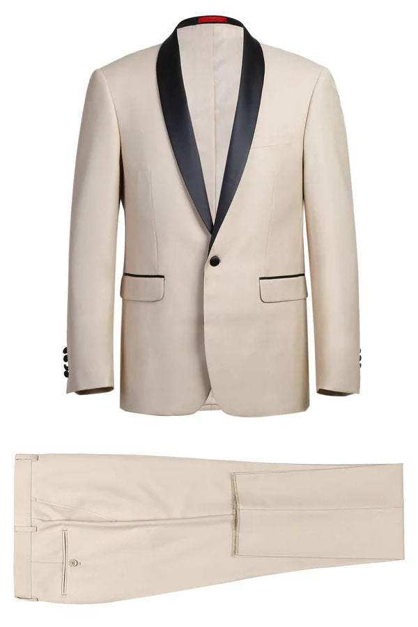 Paris Beige 1-Button Shawl Tuxedo (2-Piece Set) by RN Collection
