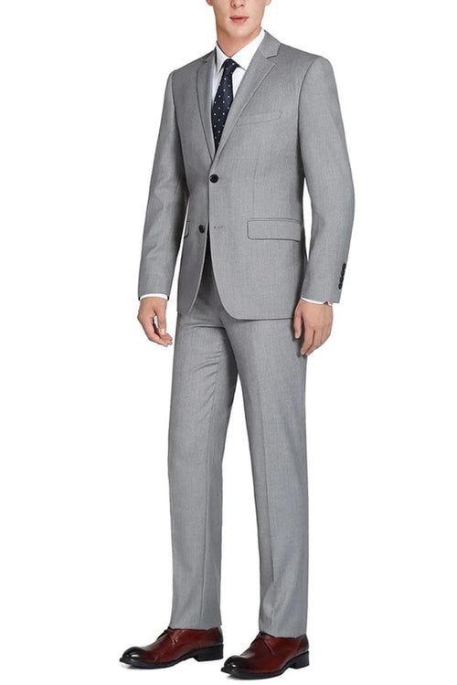 "Renoir Light Grey Wool Suit: Slim Fit, 2-Button with Optional Vest" - Elegant Mensattire