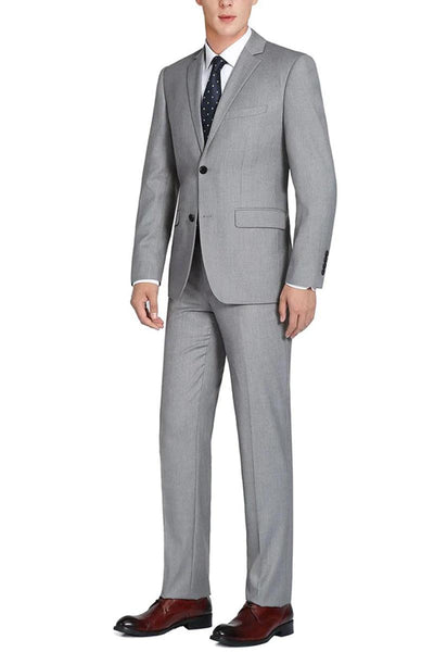 "Renoir Light Grey Wool Suit: Slim Fit, 2-Button with Optional Vest" - Elegant Mensattire