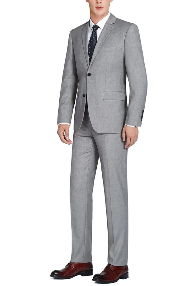 "Renoir Light Grey Wool Suit: Slim Fit, 2-Button with Optional Vest" - Elegant Mensattire