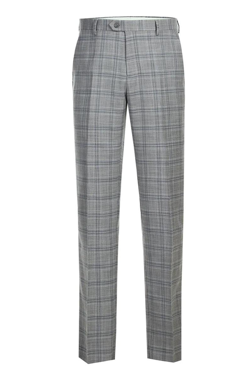 "Renoir Men's Classic Fit 2-Button Windowpane Suit in Grey & Navy" - USA Men's Outlet