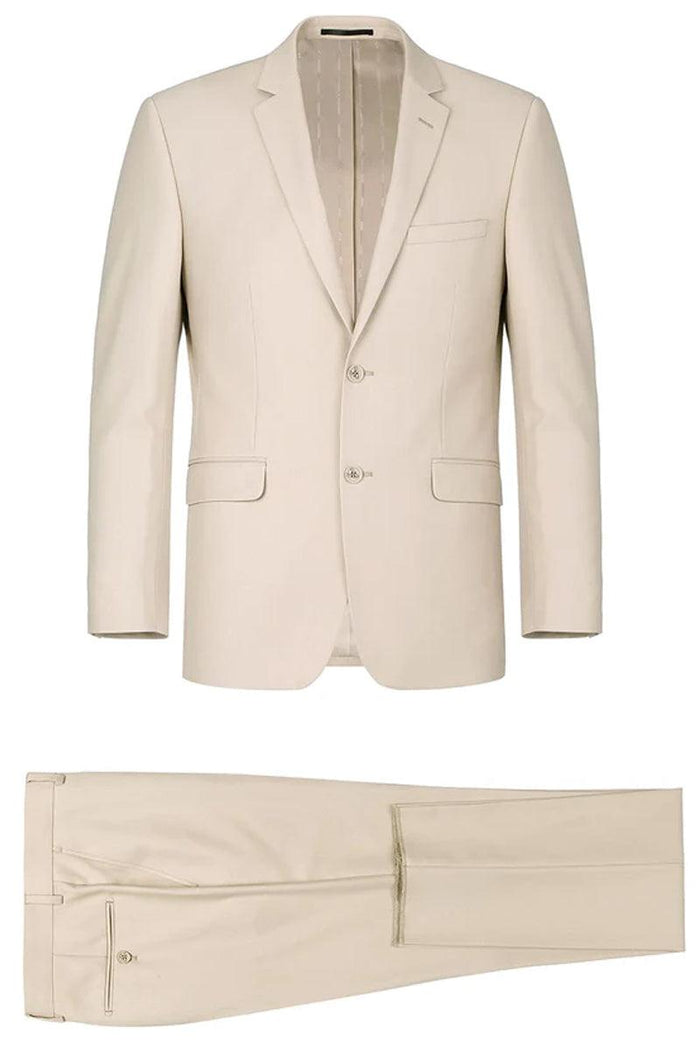 Renoir Men's Slim Fit Two-Button Suit & Optional Vest in Light Tan Beige - Elegant Mensattire