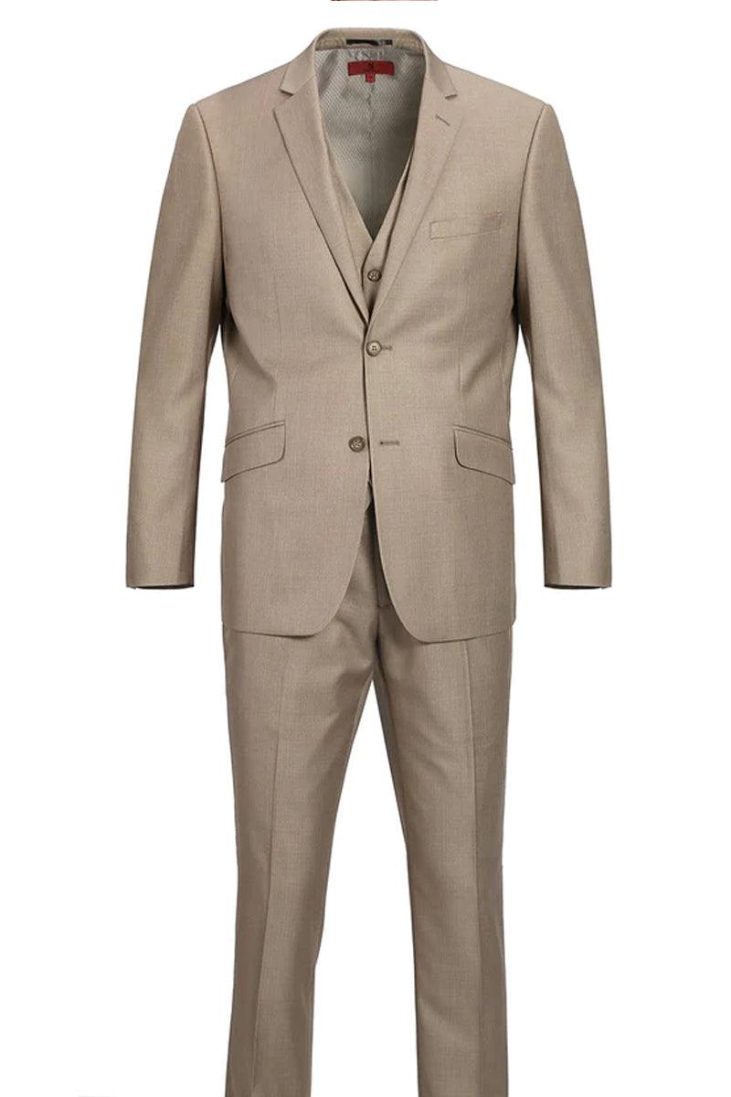 "Renoir: Taupe Two-Button Slim-Fit Suit with Optional Vest" - Elegant Mensattire