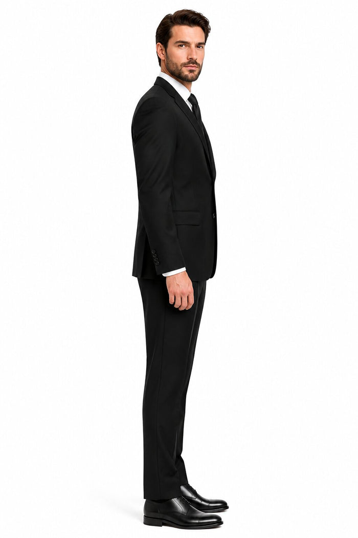 Renoir Classic Fit Wool Suit with Optional Vest - Men's Black