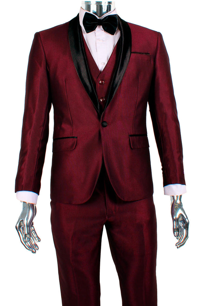 Versailles Burgundy 1-Button Shawl Tuxedo (3-Piece Set) by Retro Paris