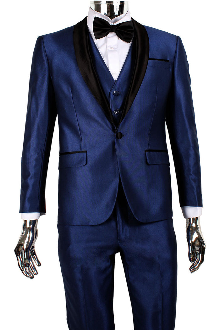 Versailles Indigo Blue 1-Button Shawl Tuxedo (3-Piece Set) by Retro Paris