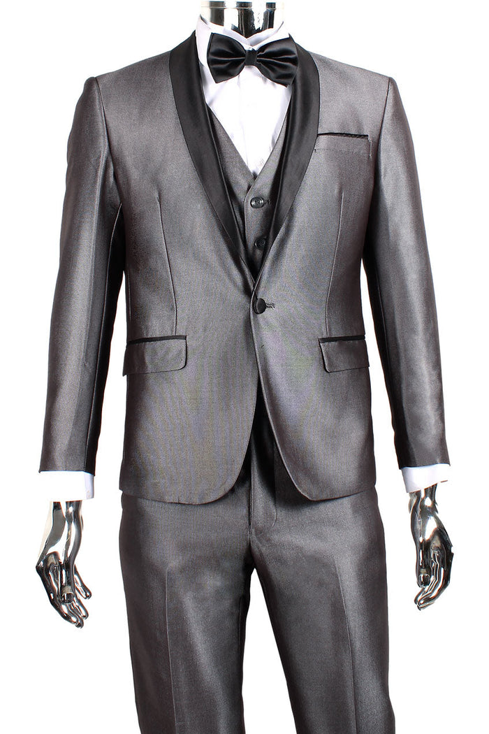 Versailles Silver 1-Button Shawl Tuxedo (3-Piece Set) by Retro Paris