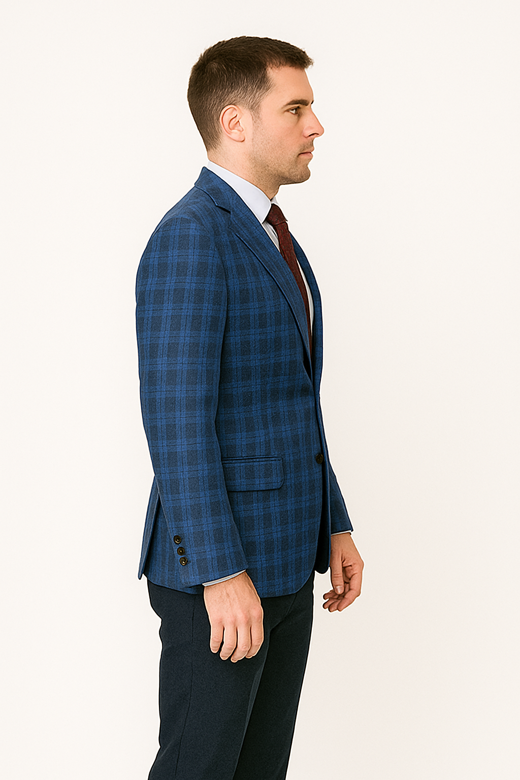 Royal and Navy Plaid Slim Fit Blazers