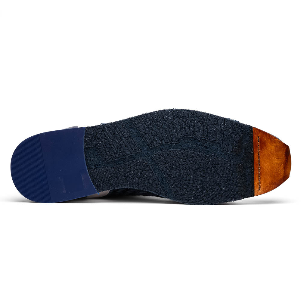 Zelli Ripi Hand Woven Sueded Calfskin Luxury Sneakers in Blue