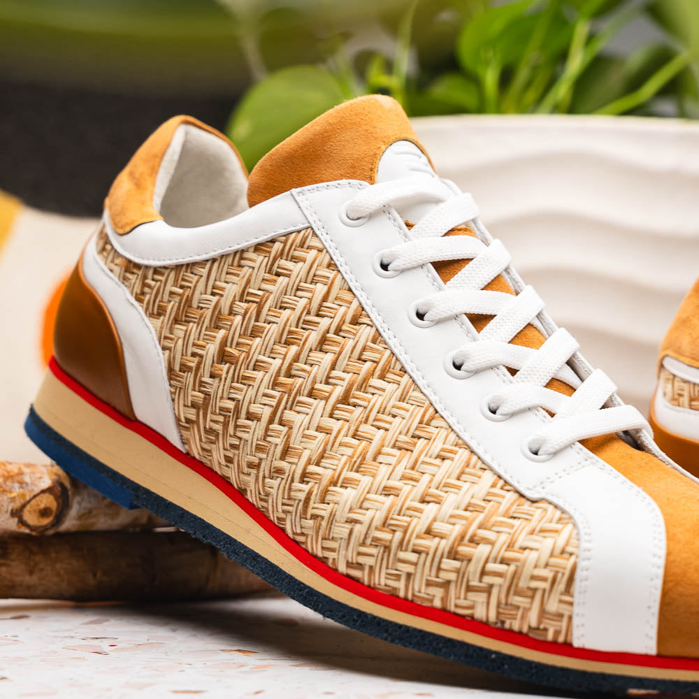 Zelli Ripi Hand-Woven Sueded Calfskin Luxury Sneakers in Brown