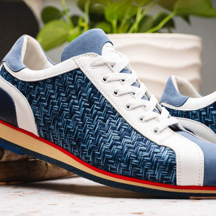 Zelli Ripi Hand Woven Sueded Calfskin Luxury Sneakers in Blue