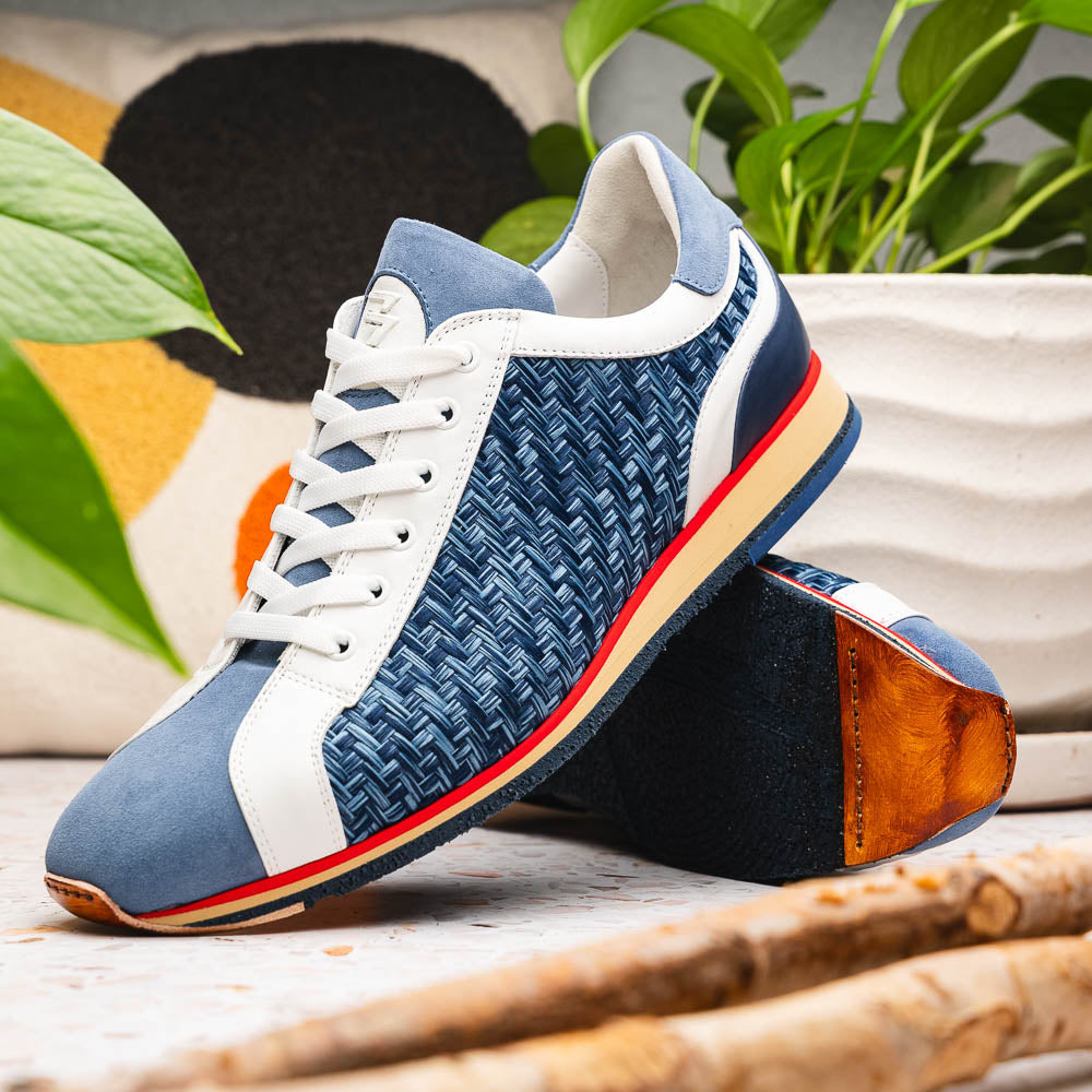 Zelli Ripi Hand Woven Sueded Calfskin Luxury Sneakers in Blue