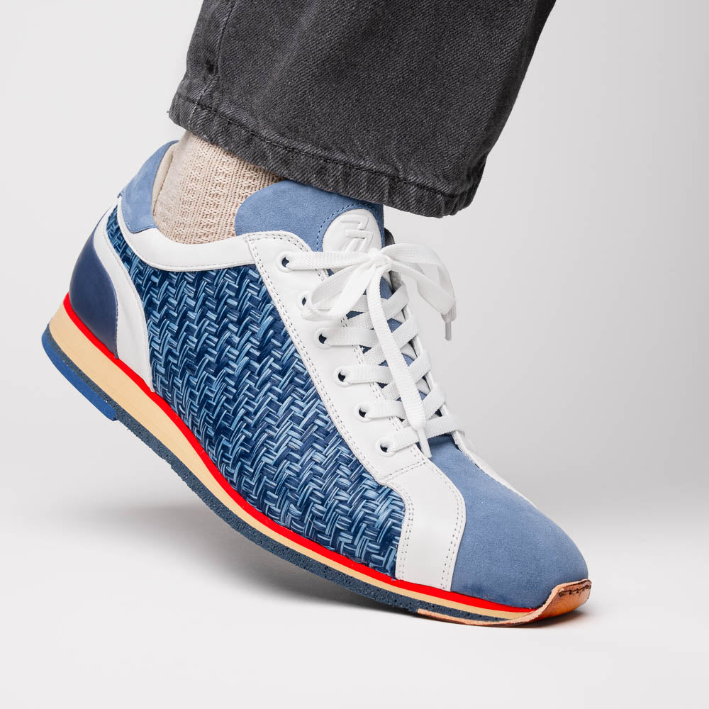 Zelli Ripi Hand Woven Sueded Calfskin Luxury Sneakers in Blue