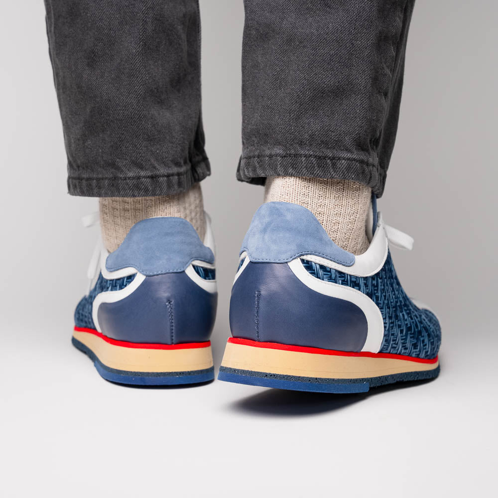 Zelli Ripi Hand Woven Sueded Calfskin Luxury Sneakers in Blue