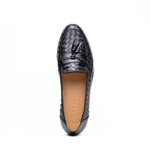 Zelli Riviera Woven Calfskin Tassel Loafers in Black