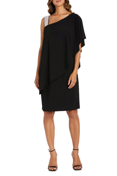 RM Richards 3439 Black One-Shoulder Rhinestone Short Evening Dress