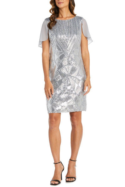 RM Richards 7721 SILVER Sequin Caplet Short Sheath Evening Dress