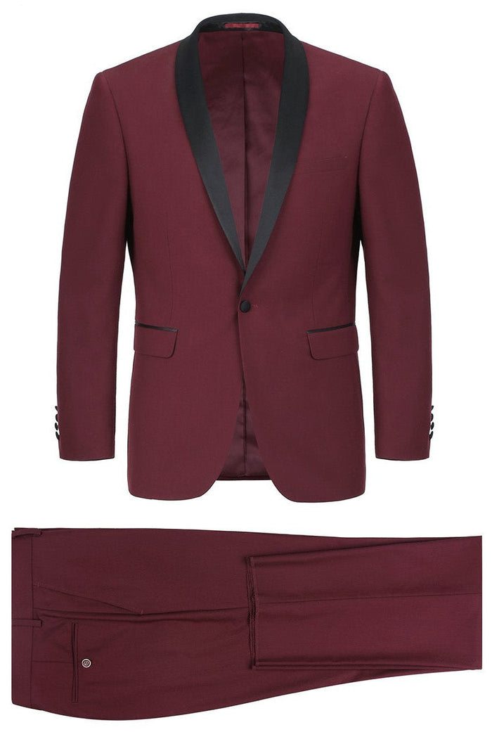 Paris Burgundy 1-Button Shawl Tuxedo (2-Piece Set) by RN Collection