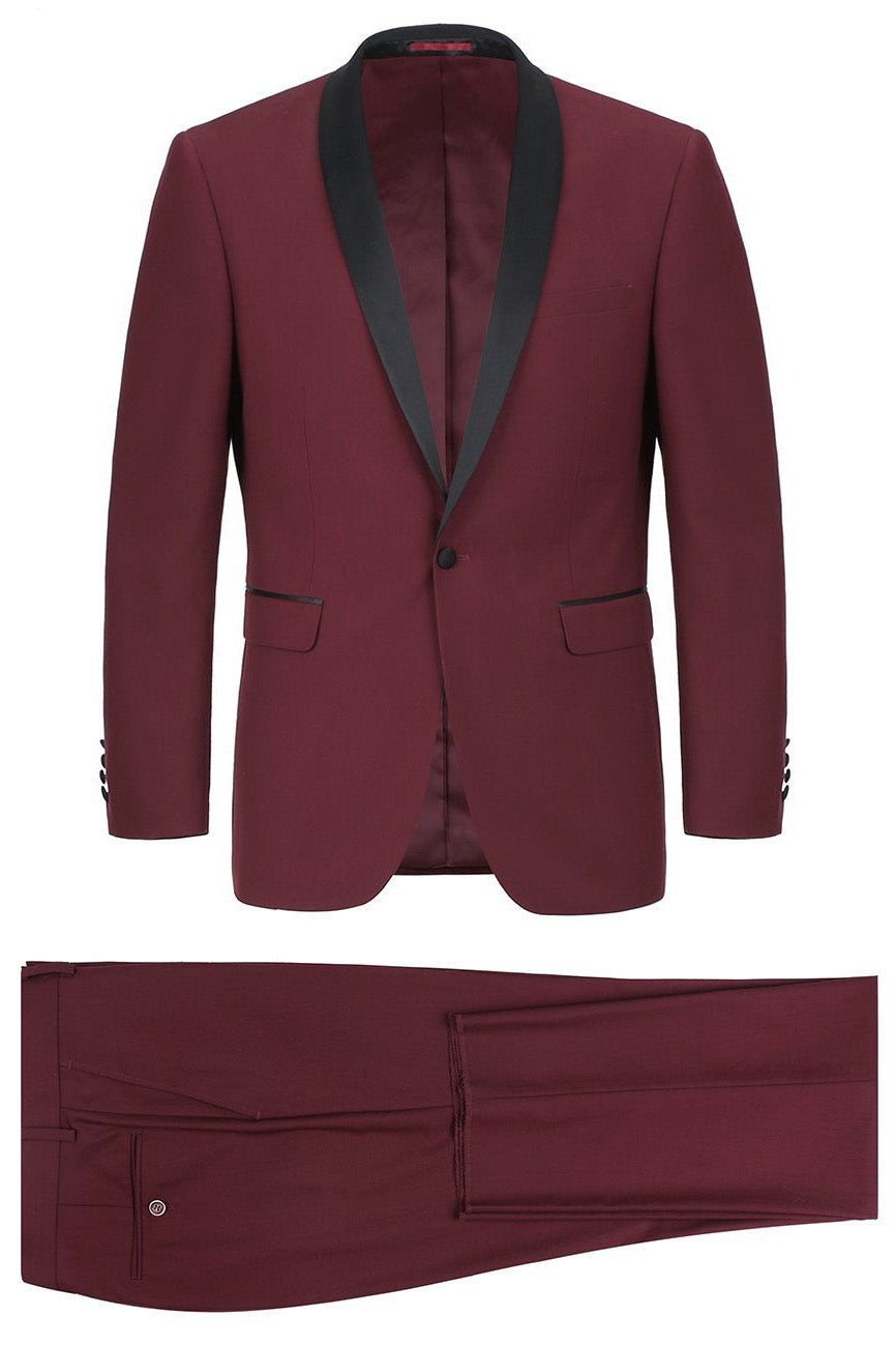 Paris Burgundy 1-Button Shawl Tuxedo (2-Piece Set) by RN Collection