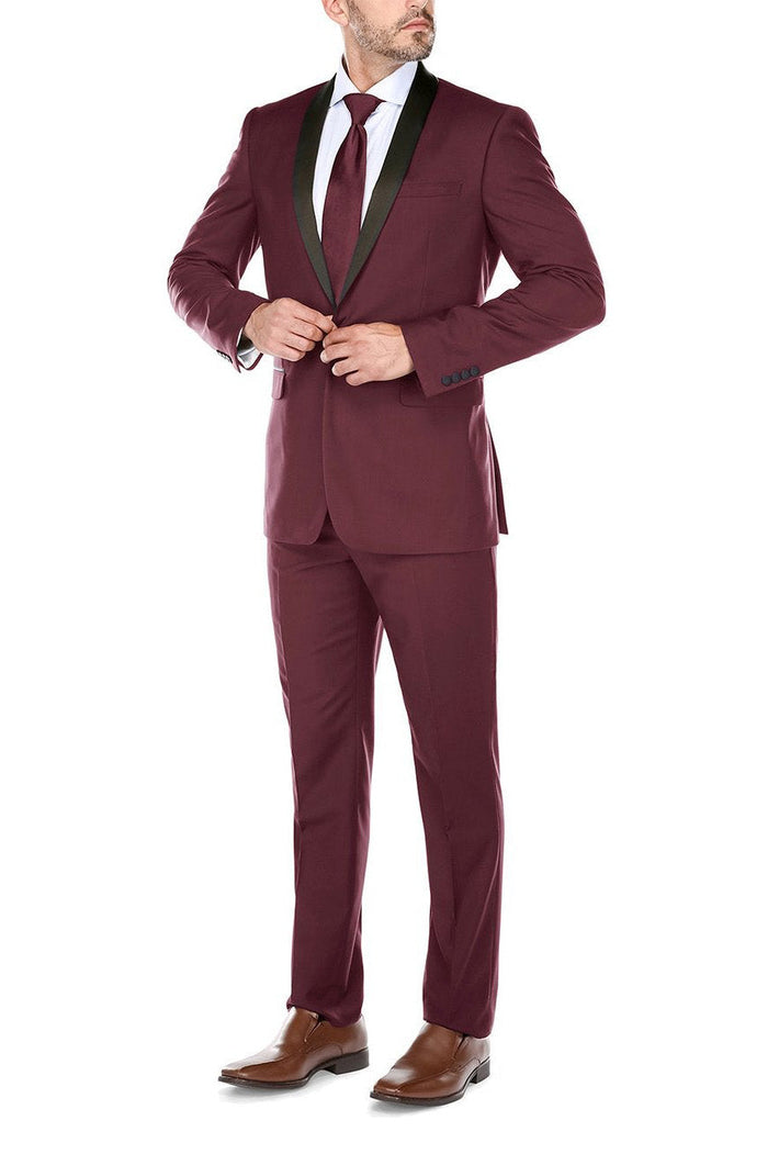 Paris Burgundy 1-Button Shawl Tuxedo (2-Piece Set) by RN Collection