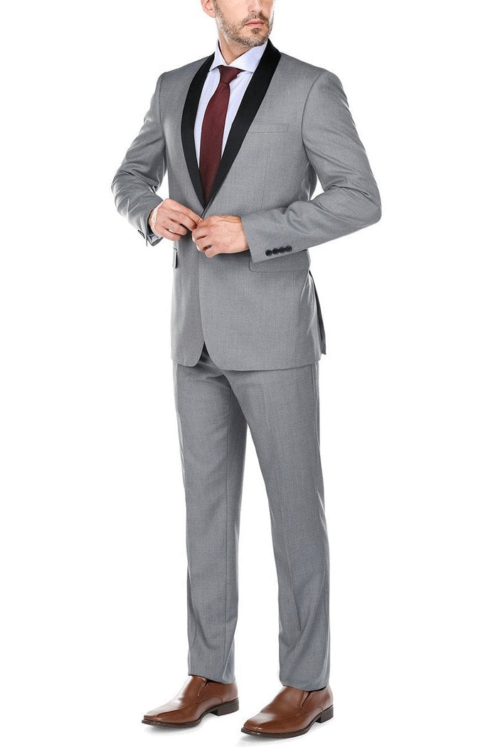 Paris Grey 1-Button Shawl Tuxedo (2-Piece Set) by RN Collection