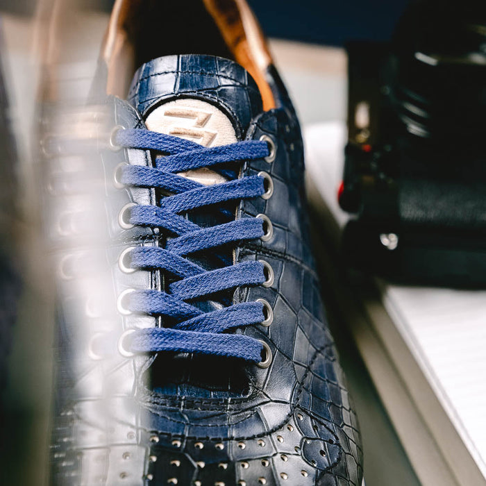 Zelli Rocco Hand-Burnished Crocodile Embossed Sneakers in Navy