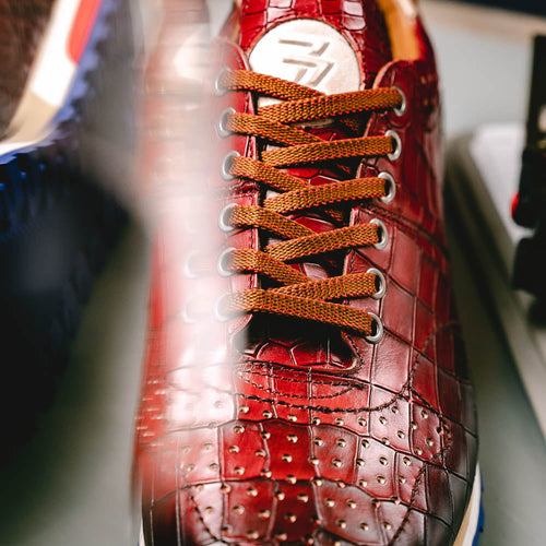 Zelli Rocco Hand-Burnished Embossed Crocodile Sneakers in Red