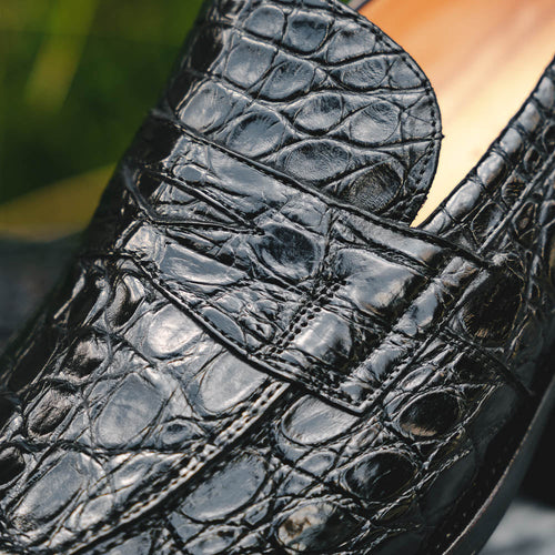 Zelli Roma Genuine Caiman Crocodile Penny Loafer in Black
