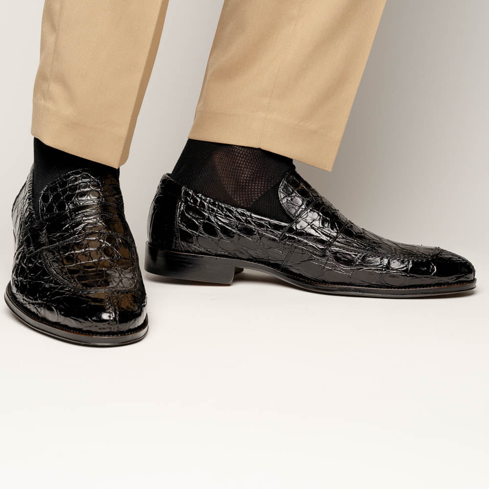 Zelli Roma Genuine Caiman Crocodile Penny Loafer in Black