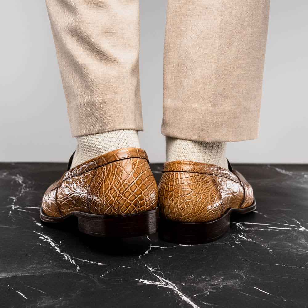 Zelli Roma Genuine Caiman Crocodile Penny Loafers in Taupe