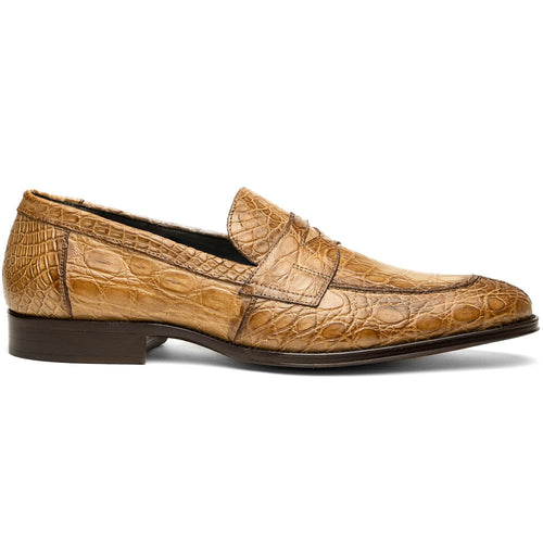 Zelli Roma Genuine Caiman Crocodile Penny Loafers in Taupe