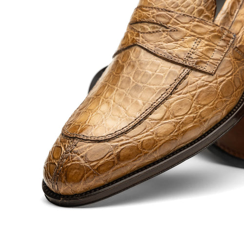 Zelli Roma Genuine Caiman Crocodile Penny Loafers in Taupe