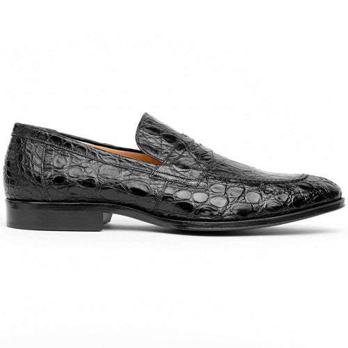 Zelli Roma Genuine Caiman Crocodile Penny Loafer in Black