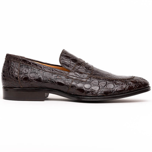 Zelli Roma Genuine Caiman Crocodile Penny Loafers in Nicotine