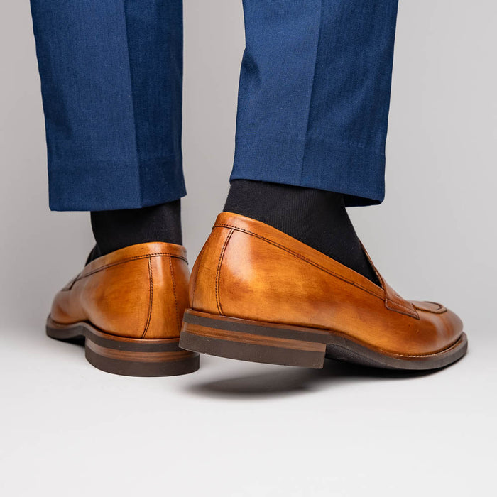 Zelli Roma Hand-Burnished Calfskin Penny Loafers in Camel
