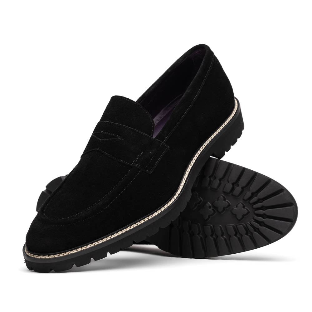 Zelli Roma Versatile Italian Suede Penny Loafers in Black